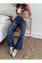 Women's Wide Leg High Waist Tie Detailed Premium Denim Jean - 5
