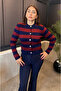 Burgundy&Navy Blue Stripe Detailed Cardigan - 3