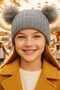 Girl's 6 - 14 Years Old Corded Fabric Beanies with Pompoms Children's Beanie - 5