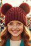 Girl's 6 - 14 Years Old Corded Fabric Beanies with Pompoms Children's Beanie - 8