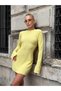 Women's Yellow Tie-Up Deep Back Cut-Out Long Sleeve Seersucker Textured Mini Short Party Dress - 5