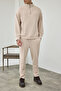 Premium Men's Modal Fabric Half-Zip Mock Neck Greenish Beige Top and Bottom Set Ls-87009