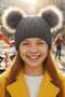 Girl's 6 - 14 Years Old Corded Fabric Beanies with Pompoms Children's Beanie - 5