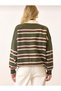 Green-Brown Colored Buttoned Striped Polo Neck Knitwear Sweater - 5