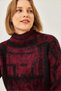 Collarless Jacquard Knitwear Gray Colored Long Sleeve Sweater