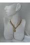 316L Steel Gold Color Tiffany Chain Model Lock Figure Dangle Pearl Detail Necklace