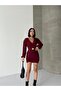 Double-Breasted Balloon Collar Asymmetrical Sleeves Hemmed Hem Gold Accessory Detailed Belt Lined Mini Dress - 8