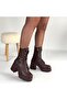 Linma Brown Leather Lace-Up Heeled Boots - 4