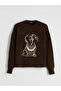 Brown Dog Patterned Oversized Women's Knitwear Sweater - 5