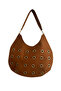 Tan Suede Women's Shoulder Bag with Eyelet Detail - 4