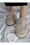 Genuine Leather Light Beige Suede Women's Stylish and Comfortable Loafer Shoes