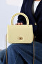Yellow Women's Small Box Model Hand and Shoulder Bag with Gold Chain Strap and Handle – Stylish and Elegant