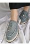 Genuine Leather Blue Suede Women's Stylish and Comfortable Loafer Shoes - 3