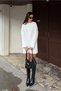 Women's Mock Neck Diamond Pattern Stone Detailed Soft Textured Mini Dress White - 5