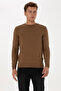 Men's Slim Fit Crew Neck Khaki Melange Basic Sweater 50307779-Vr125 - 3