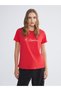 Two Mt Shop Quality Lcw Everyday Red Printed Standard & Regular Short Sleeve Women's T-Shirt