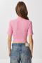 Mock Neck Crop Corded Fabric Knitted Blouse Lub0295 Pink - 4