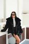 Women's Black Pocket Shawl Collar Snap Detail Premium Faux Fur Coat Mlb080 - 2