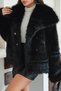 Women's Black Pocket Shawl Collar Snap Detail Premium Faux Fur Coat Mlb080