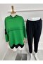 Women's Green Hooded Double Suit with Hem Detail and Reverse Stitching - 6