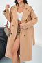 Lined Belt Detailed Tan Color Trench Coat Mlb079 - 5