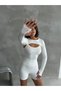 Women's Ecru Finger Detail Fit Gym Bolero Crop - 2