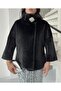 Black Collar Brooched Lined Thai Feather Jacket Bolero - 4
