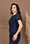 Fully Beaded Pencil Long Dress - NAVY - 3