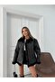 Black Leather Jacket with Complete Thai Feather Fur Inside - 2