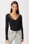 Corded Fabric Knitted Blouse with Lace Detail Lub0297 Black - 3