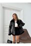 Black Leather Jacket with Complete Thai Feather Fur Inside - 5