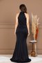 Glittery Halter Neck Tie-Detail Long Evening Dress - Black - 7