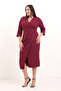 Women's Burgundy Slim Fit Double-Breasted Collar Bead Embroidery Plus Size Midi Dress - 2