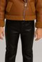 Girl's Brown Jacket with Plush Detail on the Sleeves and Collar Mock Neck Sweater Leather Bottom Top Set - 3