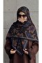 Cotton Leaf Pattern Scarf - Black - Purple Navy