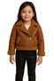 Girl's Brown Jacket with Plush Detail on the Sleeves and Collar Mock Neck Sweater Leather Bottom Top Set - 4