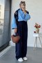Lace-Up Front High Waist Palazzo Pants – Navy Blue - 3