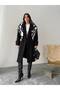 Women's Black Lined Belted Pocketed Imported Premium Fabric Midi-Length Coat G6000 - 2