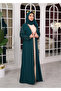 طقم فستان سهرة إسلامي بحزام وتفاصيل حجرية (يشمل الشال) - 2