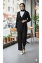 Modest Wear Two-Piece Set Tie-Waist Kimono and Wide-Leg Pants Black Casual Stylish Two-Piece Set
