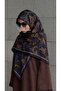 Cotton Leaf Pattern Scarf - Black - Purple Navy - 2