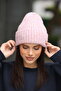 Women's Pink Soft Textured Ribbed Knitted Winter Beanie - 5