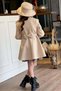 Girl's Leopard Print Dress with Stone Embellished Collar, Button and Belt Detailing, Cream Cashmere Coat - 4