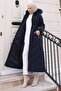 Zippered Hooded Quilted Coat Navy Blue 19277 - 3