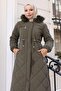 Zippered Hooded Quilted Coat Khaki 19277 - 2