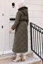 Zippered Hooded Quilted Coat Khaki 19277 - 4