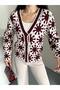 Women's Patterned V-Neck Buttoned Cardigan - 4