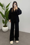 Women's Black Waist Tassel Lace-Up Detailed Cardigan Pants Two-Piece Knitwear Set - 2