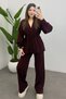 Women's Burgundy Waist Tassel Lace-Up Detailed Cardigan Pants Two-Piece Knitwear Set - 6