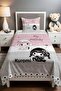 Pink Gray Hearts Kuromi and My Melody Patterned Single Baby Kids Pique Set